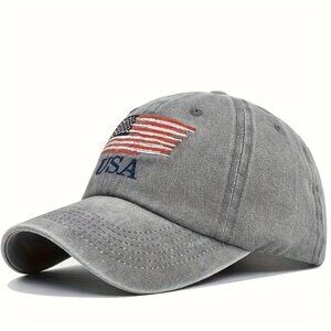 USA‎ Flag Baseball Cap Navy Gray Adjustable Dad Hat Patriotic Embroidered - Gift